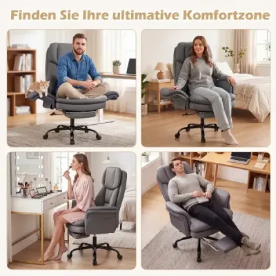 Ergonomická kancelárska stolička, výškovo nastaviteľná manažérska stolička s 5 kolieskami a výsuvnou opierkou na nohy, šedá