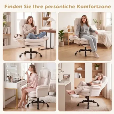 Ergonomická kancelárska stolička, výškovo nastaviteľná manažérska stolička s 5 kolieskami a výsuvnou opierkou na nohy, biela