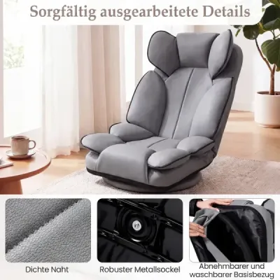 Skladacia podlahová stolička s 6-polohovým nastaviteľným operadlom, 55 x 55-117 x 20-76 cm, sivá