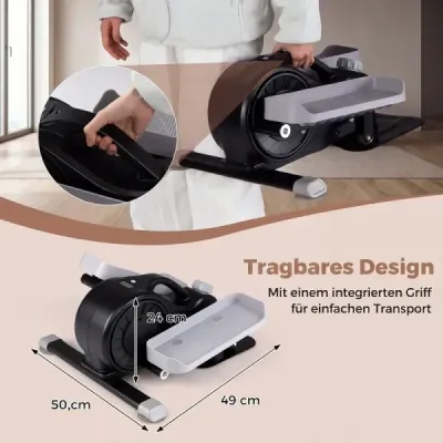 Mini eliptický trenažér, elektrický crossový trenažér s LCD displejom, riadidlami a protišmykovými pedálmi, čierny