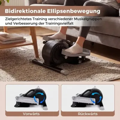 Mini eliptický trenažér, elektrický crossový trenažér s LCD displejom, riadidlami a protišmykovými pedálmi, čierny