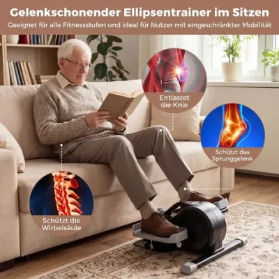 Mini eliptický trenažér, elektrický crossový trenažér s LCD displejom, riadidlami a protišmykovými pedálmi, biely