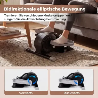 Mini eliptický trenažér, elektrický crossový trenažér s LCD displejom, riadidlami a protišmykovými pedálmi, biely