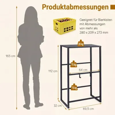 Stojan na nápojové prepravky pre 4 prepravky, kovový stojan na nápoje s otvoreným úložným priestorom a 2 hlavnými priehradkami