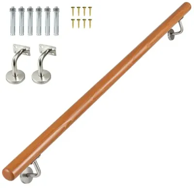 Drevené zábradlie 120 cm, zábradlie na schody, bukové schodiskové zábradlie s nástenným držiakom