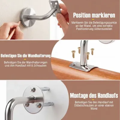 Drevené zábradlie 120 cm, zábradlie na schody, bukové schodiskové zábradlie s nástenným držiakom