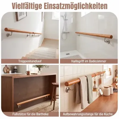Drevené zábradlie 120 cm, zábradlie na schody, bukové schodiskové zábradlie s nástenným držiakom