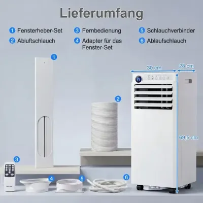 Prenosná klimatizácia 4 v 1 s odvlhčovačom, ventilátorom a režimom spánku, 9000 BTU
