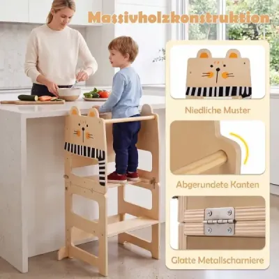 Skladacia drevená vzdelávacia veža 3 v 1, nosnosť do 50 kg, pre deti od 18 mesiacov, 63 x 39 x 93,5 cm, prírodná farba