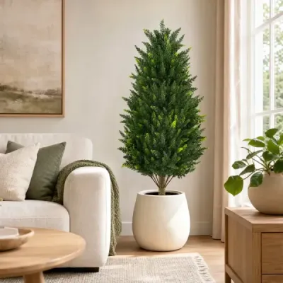 Umelý krik, 92 cm, umelá rastlina s machom a cementom, plnený kvetináč, odolný voči poveternostným vplyvom, 2 kusy