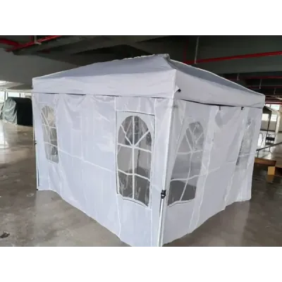 Skladací altánok 300 x 300 cm, výškovo nastaviteľný altánok so 4 odnímateľnými bočnými panelmi, biely