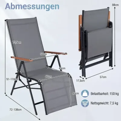 Skladacie ležadlo/ležadlo s nastaviteľným operadlom, nosnosť do 150 kg, sivé