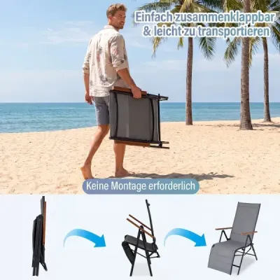 Skladacie ležadlo/ležadlo s nastaviteľným operadlom, nosnosť do 150 kg, sivé