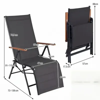 Skladacie ležadlo/ležadlo s nastaviteľným operadlom, nosnosť do 150 kg, čierne