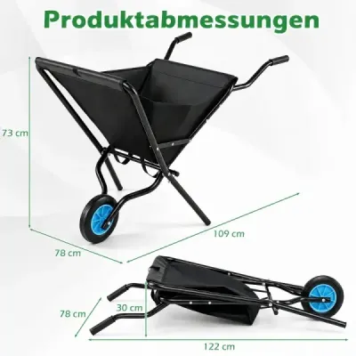 Záhradný fúrik s kolieskami, skladací fúrik s protišmykovou rukoväťou, nosnosť do 40 kg, čierny