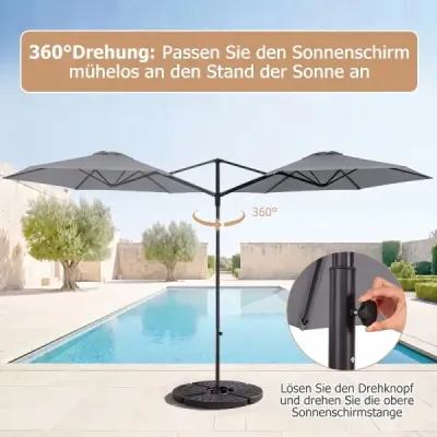290 cm konzolový slnečník so stojanom, kľukou a dvojitou strieškou, balkónový slnečník otočný o 360°, béžový