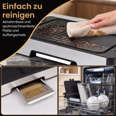 Elektrický gril Stolový gril 2300W s nepriľnavou grilovacou doskou a miskou na odkvapkávanie tuku 53 x 31 x 8,5 cm Čierny