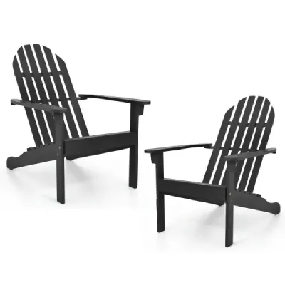 2er Set Adirondack Stuhl Gartenstuhl aus Akazienholz mit Geneigtem Sitz & Hoher Rückenlehne Schwarz