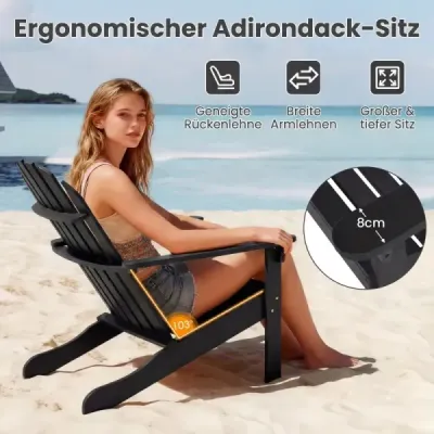 Sada 2 záhradných stoličiek Adirondack z akáciového dreva so šikmým sedadlom a vysokým operadlom, čierna