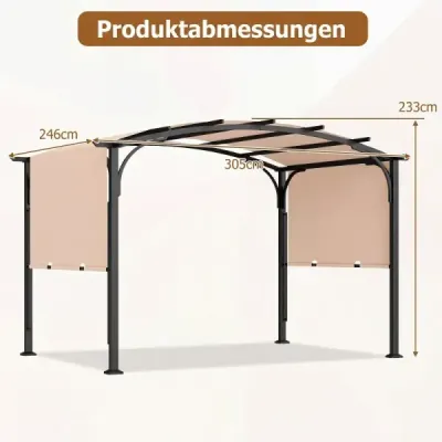 Pergola s nastaviteľnou posuvnou strechou 3 x 2,4 m záhradný pavilón so slnečnou ochranou béžová