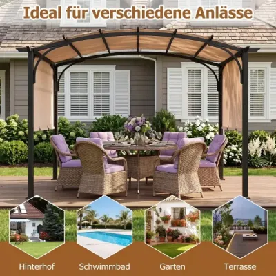 Pergola s nastaviteľnou posuvnou strechou 3 x 2,4 m záhradný pavilón so slnečnou ochranou béžová
