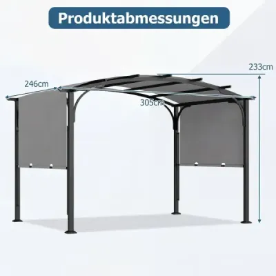 Pergola s nastaviteľnou posuvnou strechou 3 x 2,4 m záhradný pavilón so slnečnou ochranou sivý