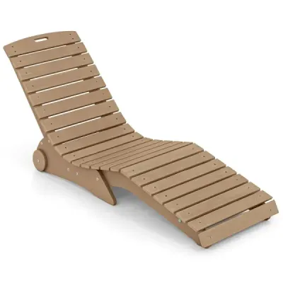 Ležadlo z HDPE, ergonomické záhradné ležadlo v tvare S, plážové ležadlo odolné voči poveternostným vplyvom s kolieskami, hnedé