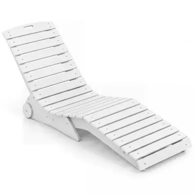 Ležadlo z HDPE, ergonomické záhradné ležadlo v tvare S, plážové ležadlo odolné voči poveternostným vplyvom s kolieskami, biele