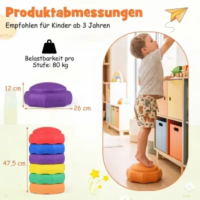Balančné kamene pre deti, sada 6 kusov. Protišmykové stohovacie kamene na podporu koordinácie a rovnováhy.