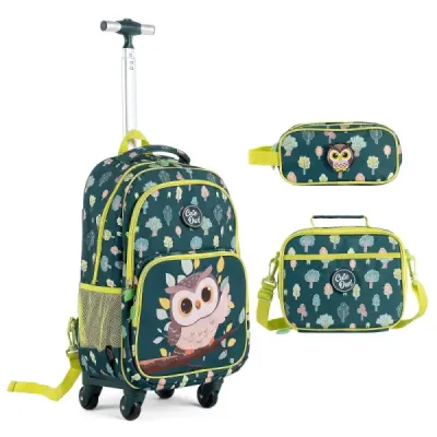 Detský školský batoh Unicorn s kolieskami, 3-dielna sada, Sada Unicorn Green L
