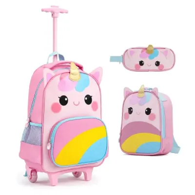 Detský školský batoh Unicorn s kolieskami, 3-dielna sada batohov na kolieskach Unicorn Multicolor S