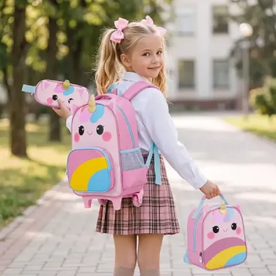 Detský školský batoh Unicorn s kolieskami, 3-dielna sada batohov na kolieskach Unicorn Multicolor S