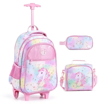 Detský školský batoh Unicorn s kolieskami, 3-dielna sada batohov na kolieskach Unicorn Multicolor M