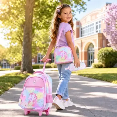 Detský školský batoh Unicorn s kolieskami, 3-dielna sada batohov na kolieskach Unicorn Multicolor M