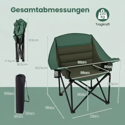 Sada 2 skladacích kempingových stoličiek so sedákmi a držiakmi na nápoje, nosnosť do 230 kg, zelená