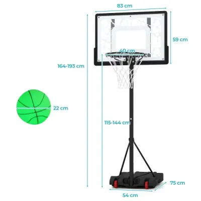 Basketbalový kôš 164–193 cm Výškovo nastaviteľný basketbalový stojan s LED svetelnou reťazou Plniteľná základňa