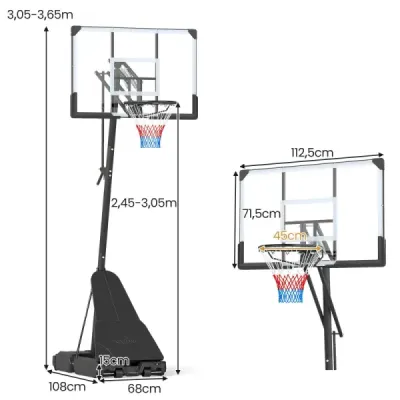 Basketbalový kôš so stojanom 245–305 cm Výškovo nastaviteľný basketbalový systém s návratom lopty