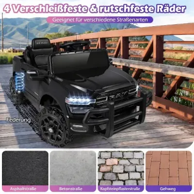 12V detské elektrické auto RAM 3500 s 2 25W motormi pre deti od 3 rokov, 3,1-5 km/h, čierne