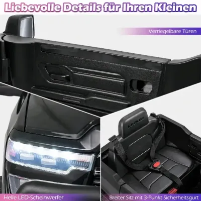 12V detské elektrické auto RAM 3500 s 2 25W motormi pre deti od 3 rokov, 3,1-5 km/h, čierne