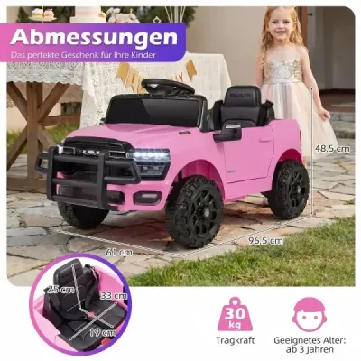 12V detské elektrické auto RAM 3500 s 2 25W motormi pre deti od 3 rokov, 3,1-5 km/h, ružové