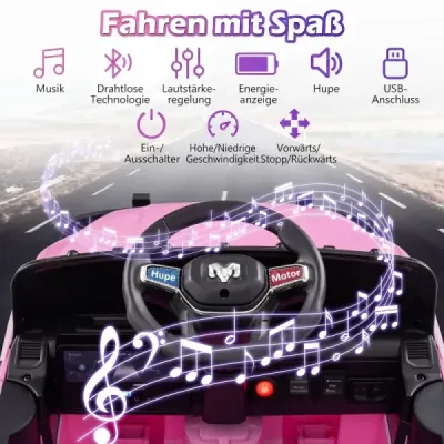 12V detské elektrické auto RAM 3500 s 2 25W motormi pre deti od 3 rokov, 3,1-5 km/h, ružové