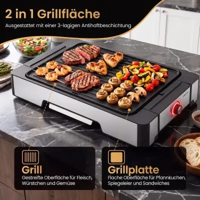 Elektrický gril Stolový gril 2300W s nepriľnavou grilovacou doskou a miskou na odkvapkávanie tuku 53 x 31 x 8,5 cm Čierny