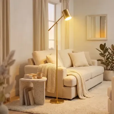 Stojaca lampa 175 cm, lampa na čítanie s nastaviteľnou hlavou a ramenom, lampa do obývačky s päticou E27, zlatá
