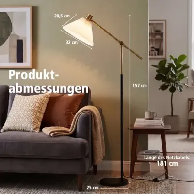 Stojaca lampa s nastaviteľnou výškou a uhlom natočenia, 157 cm, zlatá