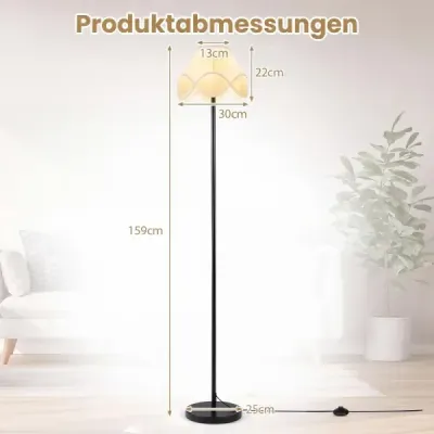 Stojaca lampa s reguláciou jasu, 159 cm, s plynule nastaviteľným jasom a látkovým tienidlom v čiernej farbe