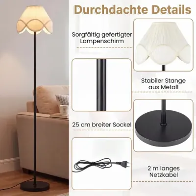 Stojaca lampa s reguláciou jasu, 159 cm, s plynule nastaviteľným jasom a látkovým tienidlom v čiernej farbe