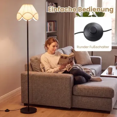 Stojaca lampa s reguláciou jasu, 159 cm, s plynule nastaviteľným jasom a látkovým tienidlom v čiernej farbe