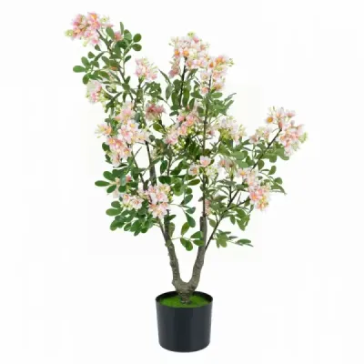 Umelý stromček Impatiens 90 cm Umelá rastlina v kvetináči s 210 hodvábnymi kvetmi a 55 listami ružová