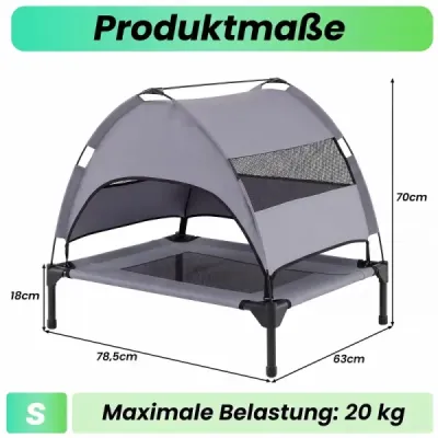 Vyvýšený pelech pre psa so strieškou, vodeodolné ležadlo pre psa s odnímateľnou slnečnou clonou, 78,5 x 63 x 70 cm