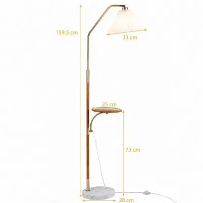 Stojaca lampa 160 cm s poličkou, skladané papierové tienidlo s nastaviteľnou hlavou lampy